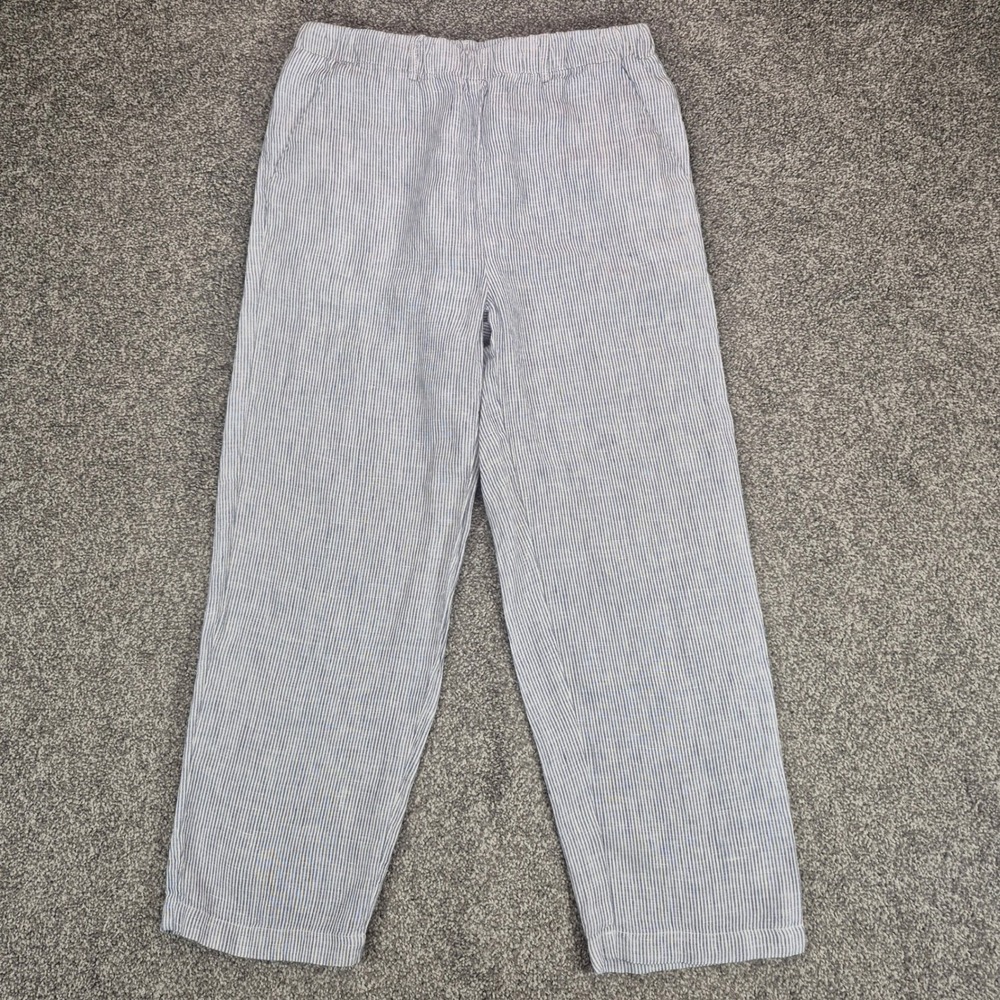 Quince 100% European Linen Pants Womens Small Blue Pinstripe Straight Leg